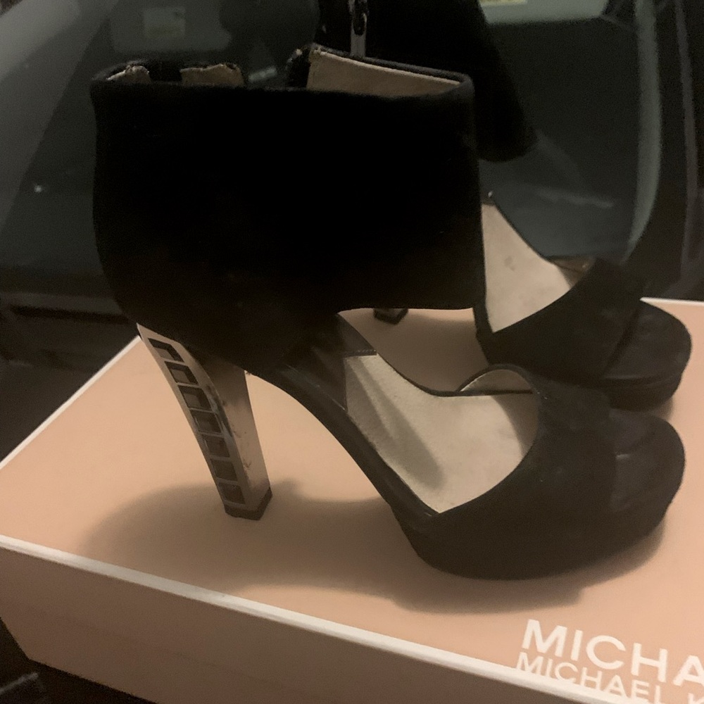 Black/silver jewel suede high heel sandals